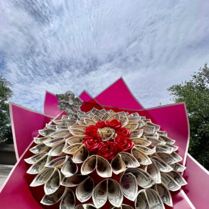 Flower bouquet with 50 bills