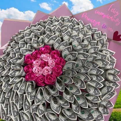 Money bouquet with 100 bills